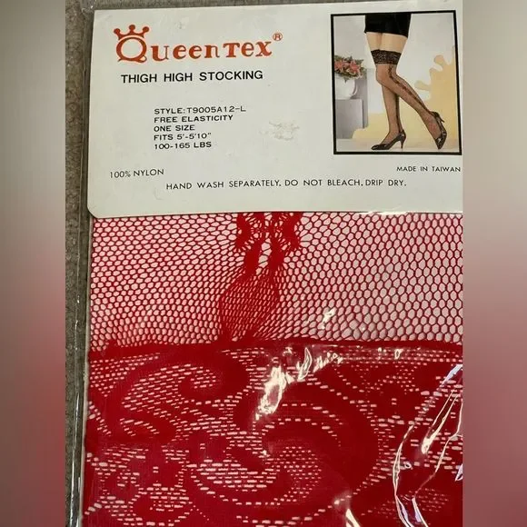Queen Tex Thigh High Red Fishnet Stocking with Side Pattern - Picture 1 of 1